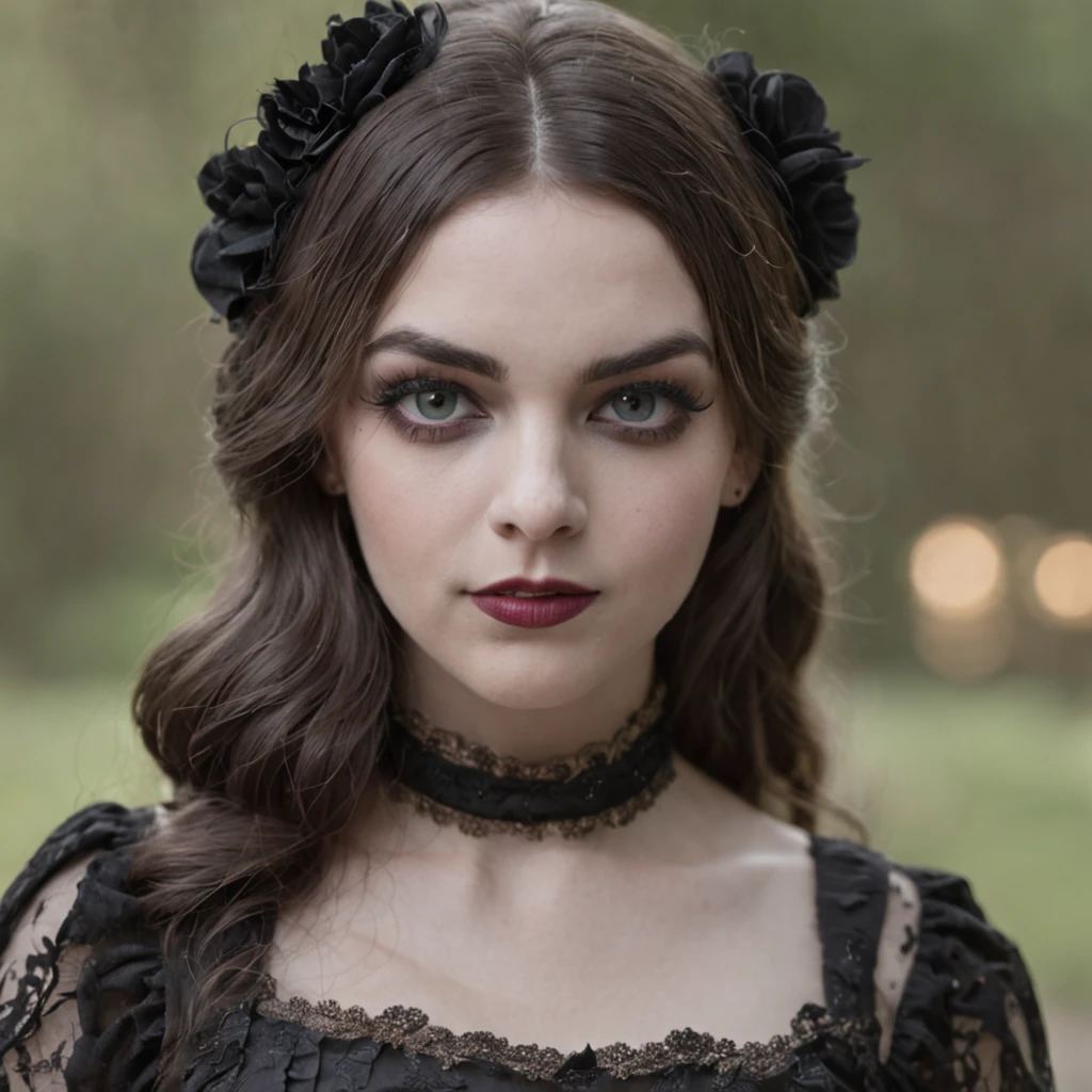 uma garota, ta gothic clothing, durante a noite lua cheia em Londres