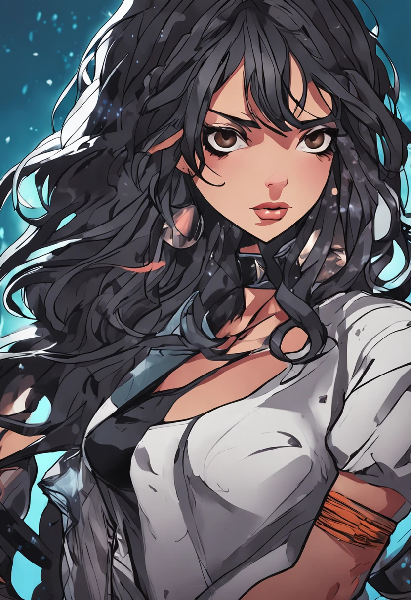 garota morena estilo anime, anime badass, cabelo preto e olhos pretos, estilo anime 4K