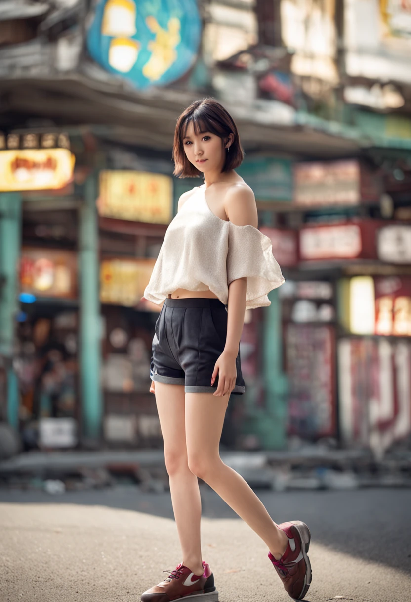 1girl, Chinese girl, 21-years-old, solo, arms behind, 3/4 shot, young sensual gravure idol, young pretty gravure idol, realistic, best quality, instgram, bare shoulders, short hair