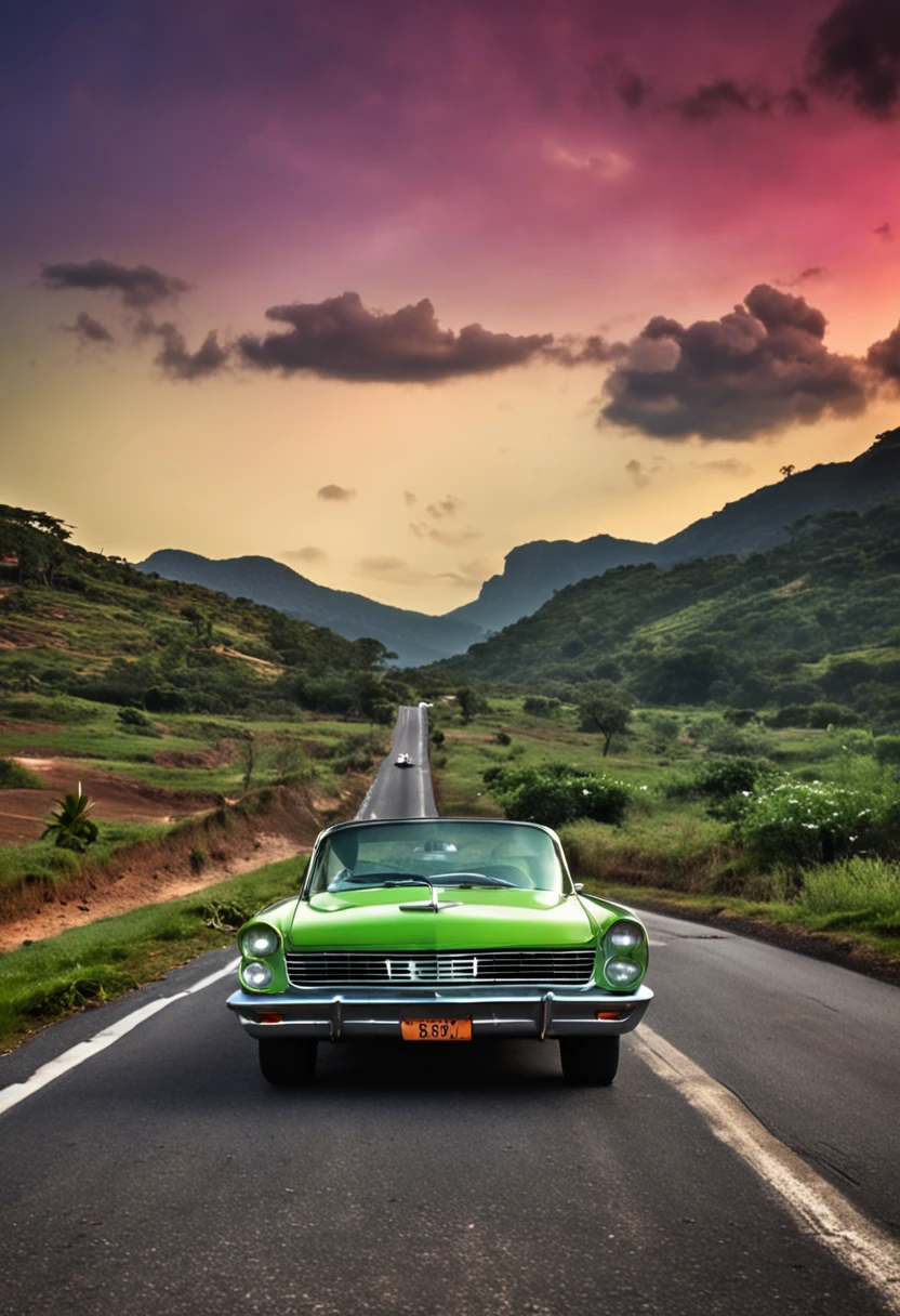 Cars are lined up on the side of the road with flags, Bandeiras verdes, carros na estrada, desfile,