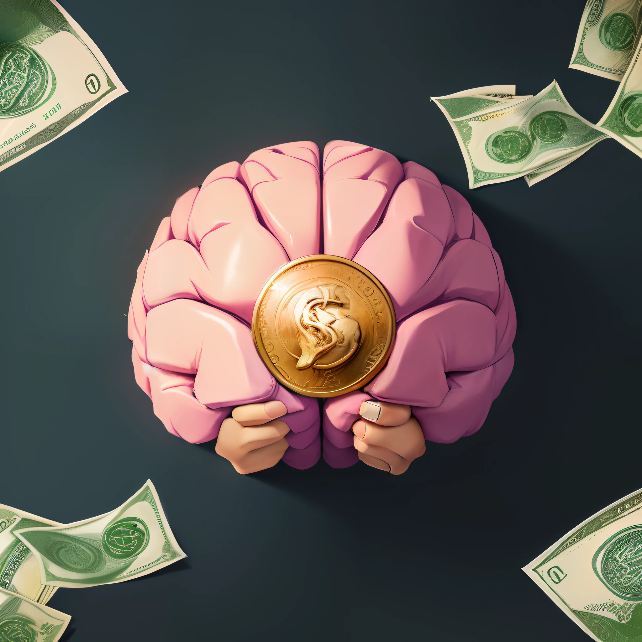 Give me a picture of a brain with money around