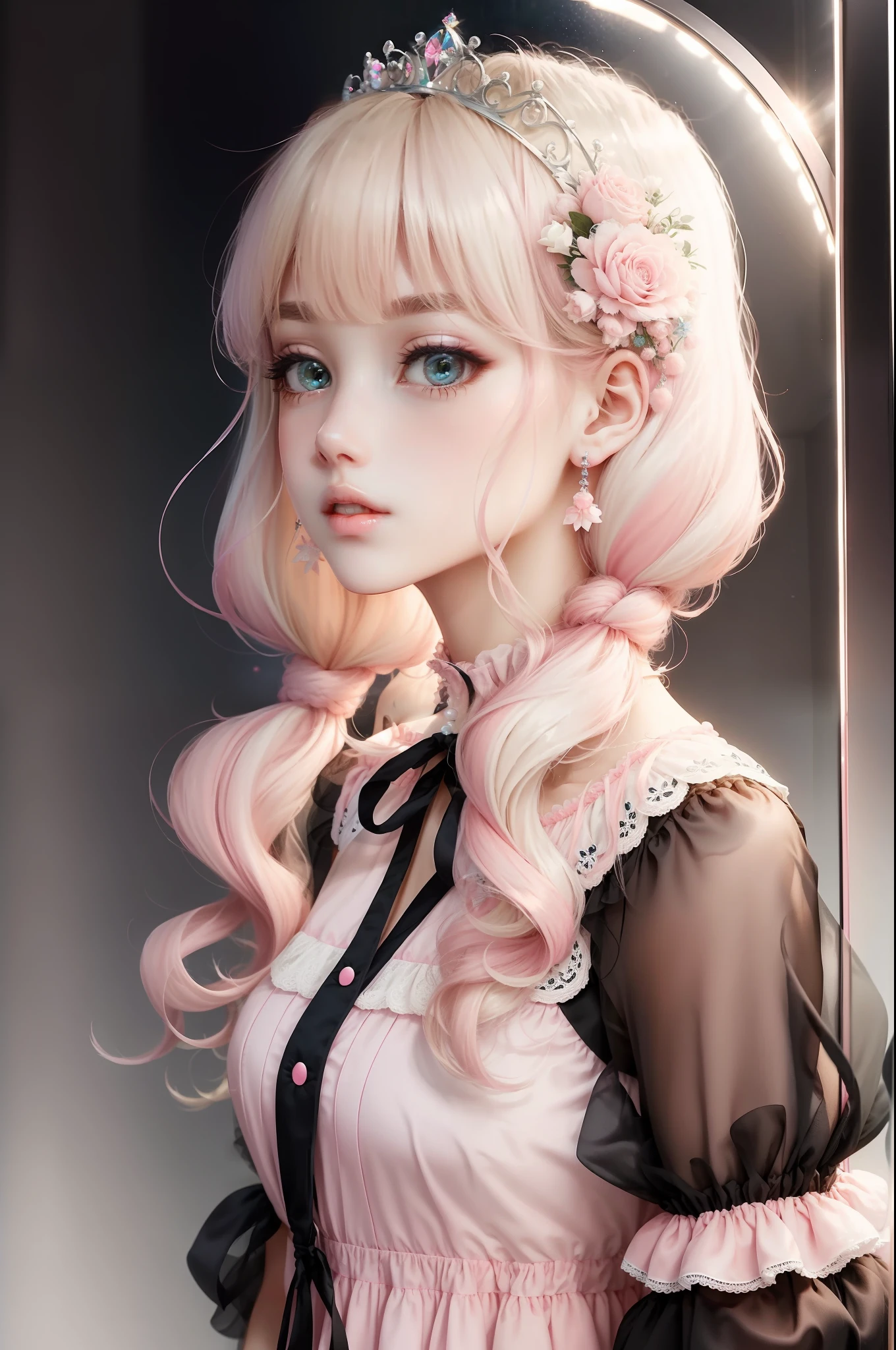 Princess A Princess Soft Good style best quality(Highest Quality) , High quality(hiquality) Soft hair pink there Fluffy dress blonde Hair tied in two, The whole body is reflected, Very delicate tone and good atmosphere