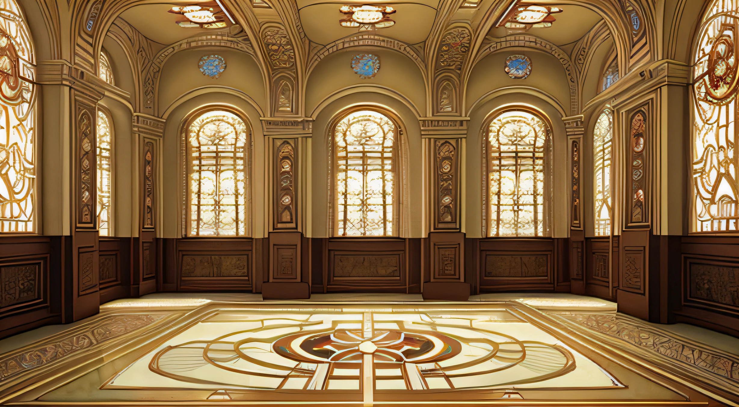 There is a large room with a large floor and many windows - SeaArt AI