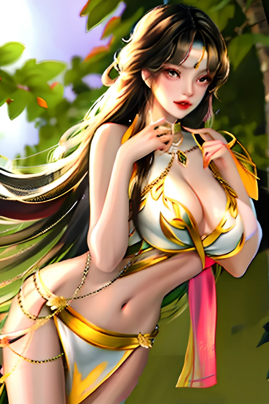 Chained, large leaf on boobs