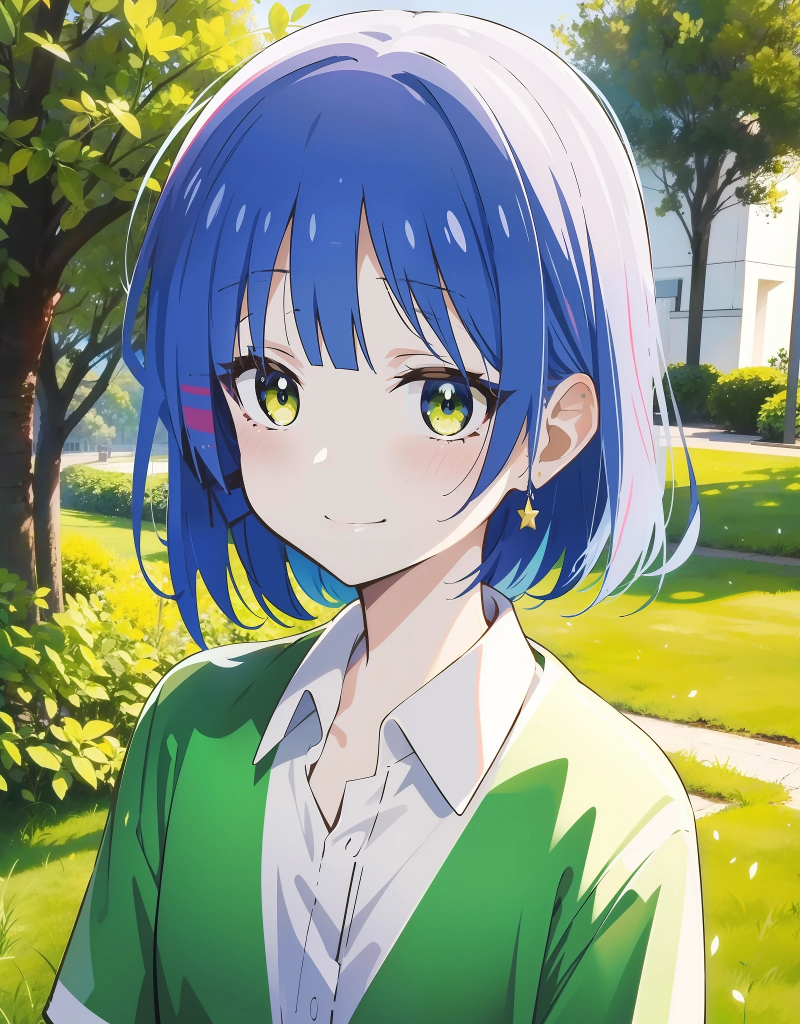 high resolution, 4k, ultra-detailed, 1girl, Ryo Yamada, smirk, grass, beautiful nature