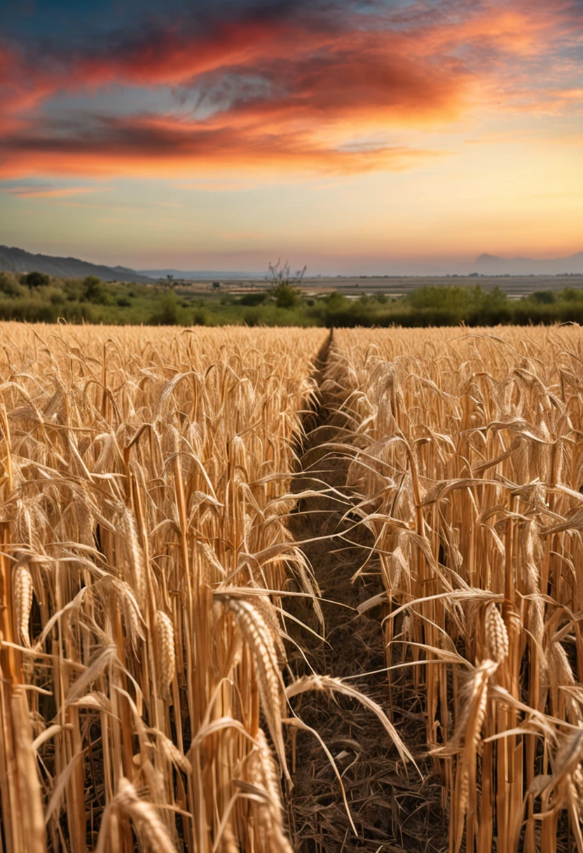 Um campo cultivado de trigo, already ripe ready to harvest.