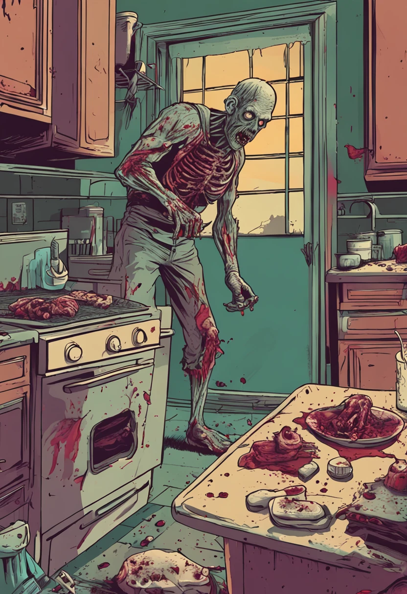 horror book cover, zombies in the kitchen