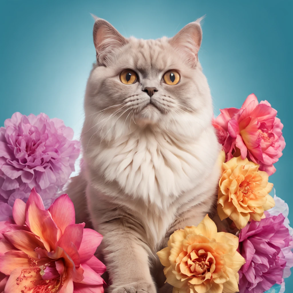 Spectacular Full body view of a super adorable and captivating rainbow colored fluffy bold flowery hipster Burmese cat surfing a wave in vibrant collage fashion, modeling retro flair against a polychromatic dreamscape. Posing with diamond ukulele, Textured fur, photorealistic 8K resolution, sharp focus, ultra quality, UHD, crystal clear, ((breathtakingly enchanting)), experimenting with bright colors, patterns, and textures, collage art, magazine cutouts, wearing Rose, Tulip, Orchids, Dahlia, Cherry blossom, Protea, Passion Flower, Anemone, Peony, Lily, Chrysanthemums, Lotus, Apple blossom, Lilac, Marigold, Gladioli and Daffodils and precious gemstones - rubies, sapphires and emeralds of bright colors on its head and neck, rainbow colored fluffy Burmese cat with headphones on its head, ((in bottom view)), dynamic extra long curly fur, glowing flowing curly fur, smiling face, big eyelashes, happy face, detailed features, vibing to music, cutest Burmese cat, in the clouds of vibrant colors, rainbow smoke trails, sweat drops, eye level, intricate details, warm colours, modeling photography, ((hyperrealistic)), wearing extraordinary extravagant fancy sunglasses, full body photography, beautiful joyful kind eyes of vibrant colors, tender playful look, black and golden suit, soft skin, dynamic posture, soft light, film texture, virtual engine, advanced detail processing, ultra realistic 8k, styles for printing, cinematic lighting, high contrast, glowing highlights, photorealistic,a background of outer space with stars and planets, comedy art,realistic style, high resolution, 3D render, highly detailed,intricate details, sharp focus,8K, ultra quality,UHD, crystal clear, ((stunningly beautiful)), extremely detailed,highly detailed skin, cinematic lighting,wide angle, photorealistic,beautiful shot, HDR,sharp focus, 64 megapixels,perfect composition, cinematic,atmospheric, high contrast,colorful polychromatic, CGSociety,–ar 1:1 --c 15 --s 765 --q 2 --v 4