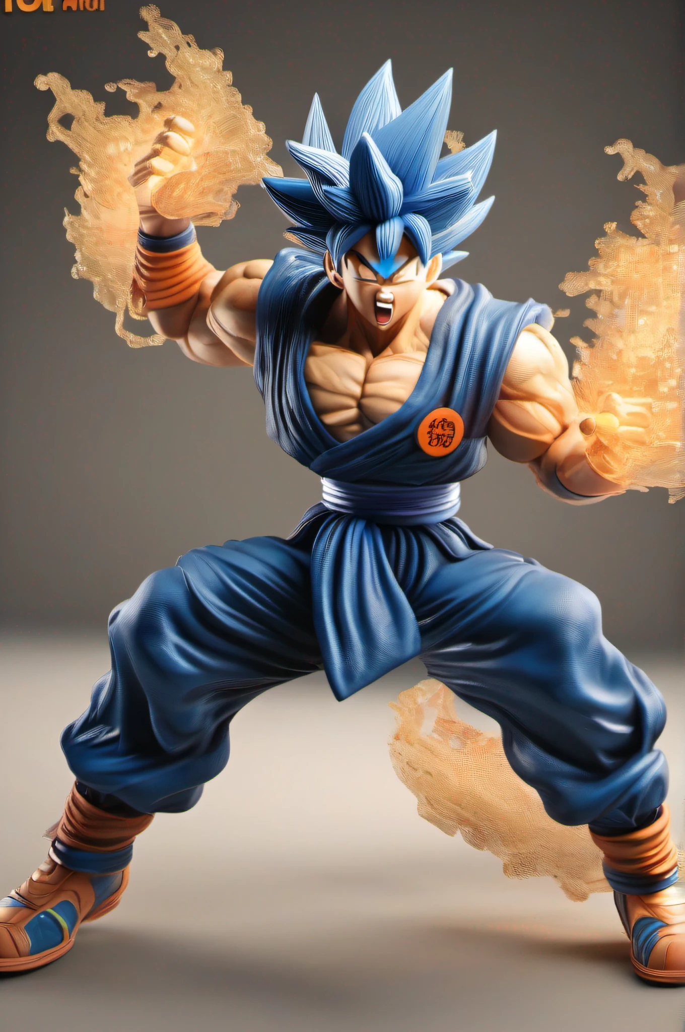 "Goku 3D sculpture with stunning details, realistic texture, and dynamic pose, showcasing his iconic fighting spirit and power."