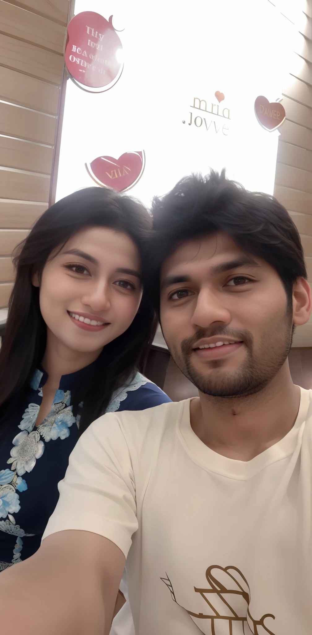 there is a man and woman taking a selfie in a restaurant, lovely couple, profile pic, profile image, profile picture, candid picture, ghutra and egal, in love selfie, jayison devadas, portait photo profile picture, very very low quality picture, couple pose, ash thorp khyzyl saleem, facebook post, happy couple, couple