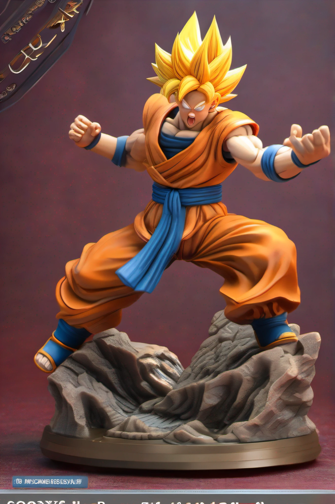 "Goku 3D sculpture with stunning details, realistic texture, and dynamic pose, showcasing his iconic fighting spirit and power."