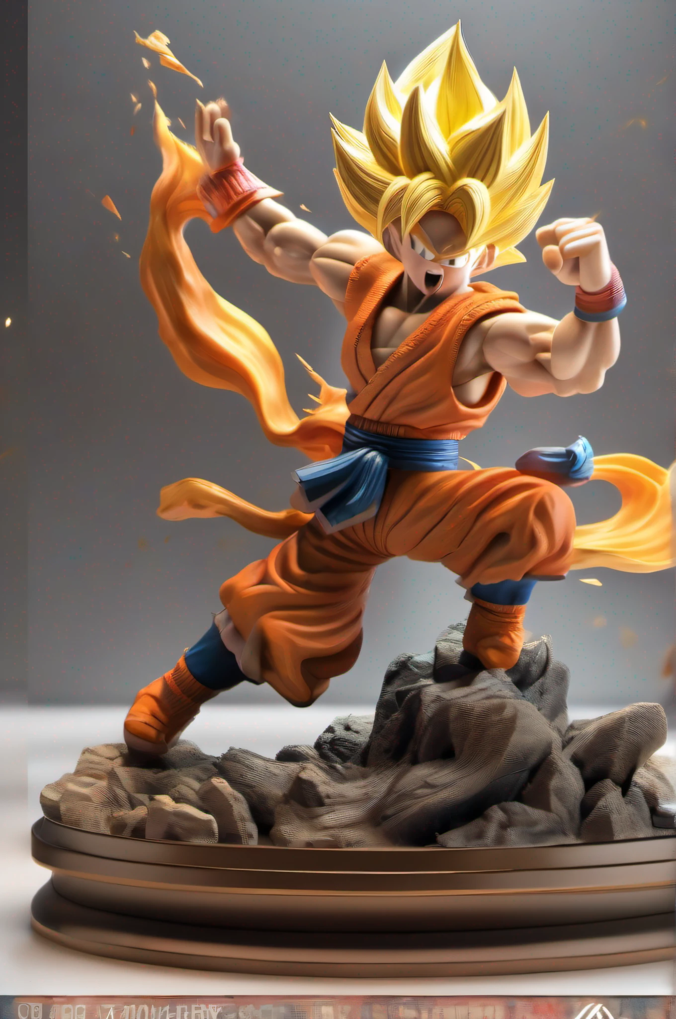 "Goku 3D sculpture with stunning details, realistic texture, and dynamic pose, showcasing his iconic fighting spirit and power."