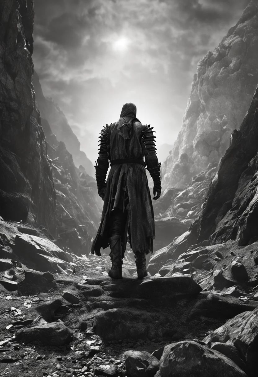 spectacular, Master parts, :The realistic one man, dark souls , dark fantasy black and white fantasy, Orba Prima, high high quality