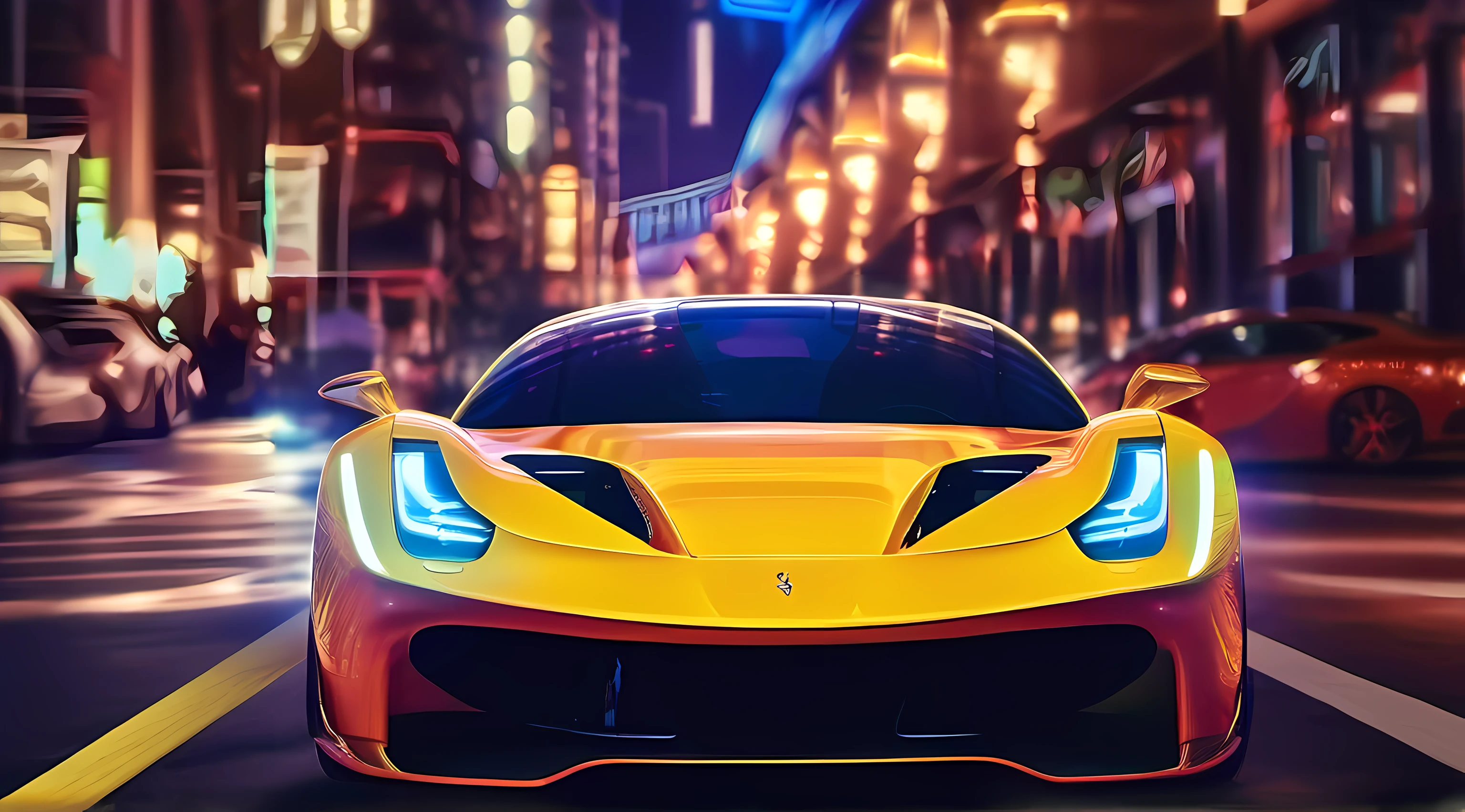 carro, detalhes extremos, designer futurista, Ferrari, rua, noite, fractal, neon light, 8k