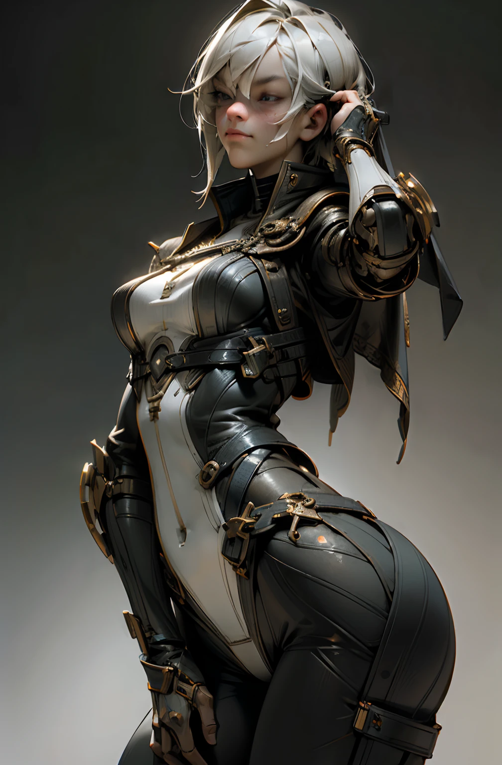 sexy, bright, ((((sfw)))), ((masterpiece)), ((best quality)), anatomical, intricate details, cinematic light, (navel:1.3), white hair, red eyes, (((alien heavy exoskeleton)), luminous skin, (((full-body covered latex suit)), small breasts, (illustration:1.1), HDR, 8k, art by rutkowski and artgerm, soft cinematic light, adobe lightroom, photolab, BREAK, intricate, highly detailed, (((depth of field)))), faded, slate gray atmosphere,  ((realistic epic)), (hdr:1.5), ((neutral colors)), art, (mute colors:0.3), hyperdetailed, (artstation:1.2), warm lights, dramatic light, (intricate details:1.3), blood on the mouth mask ((mechanics)), [1girl:cat:2]