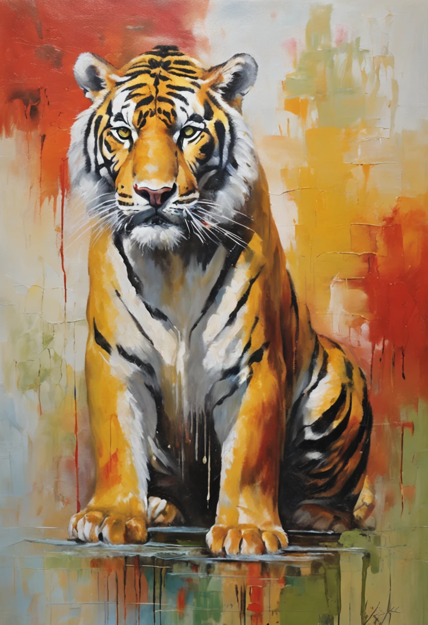 oil painting style, tigre branco, templo tibetano