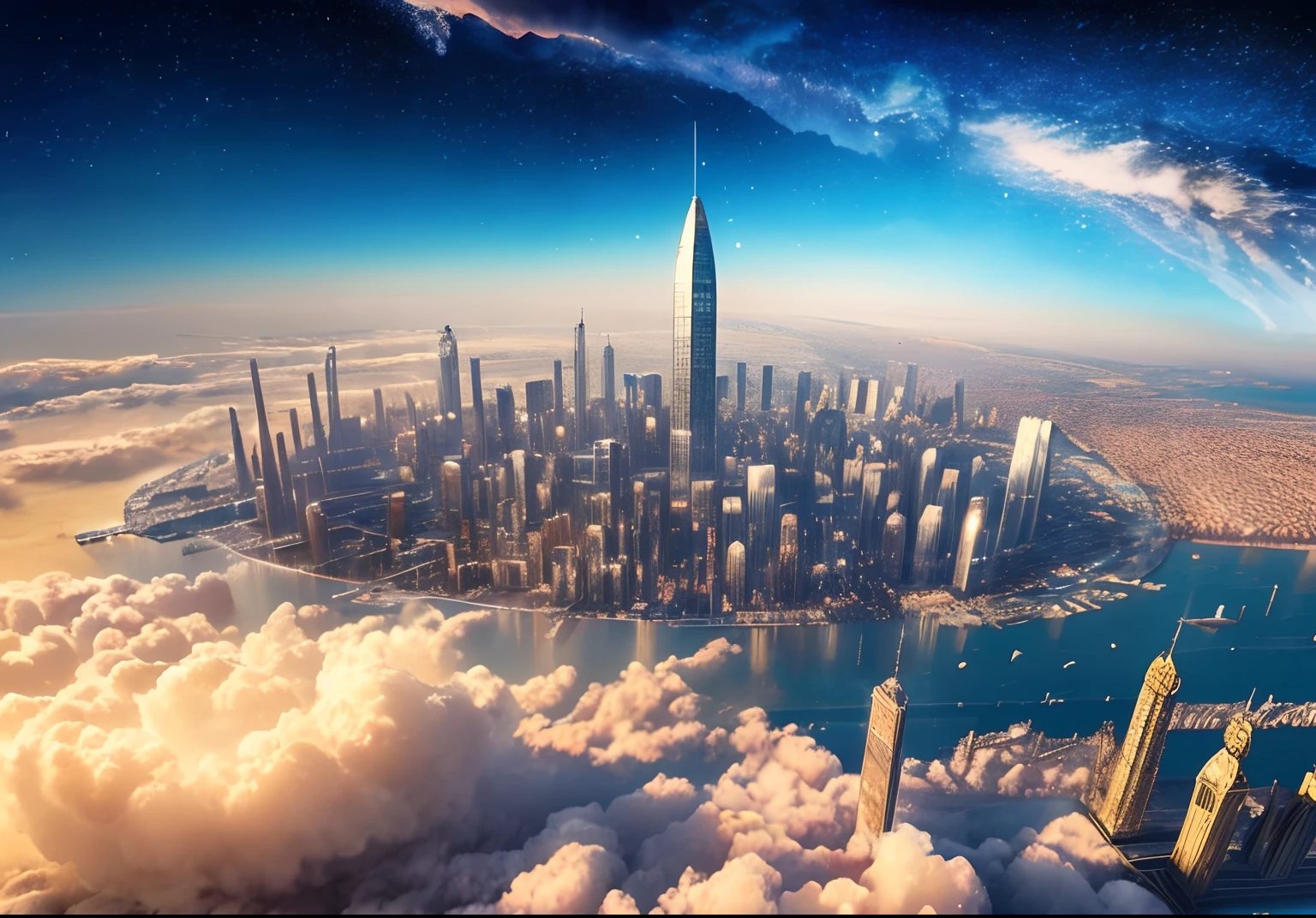 ((master piece)),best quality, (8k, best quality, masterpiece:1.2), ultra-detailed, illustration,  Grand scene, big city, Science fiction, Floating city,