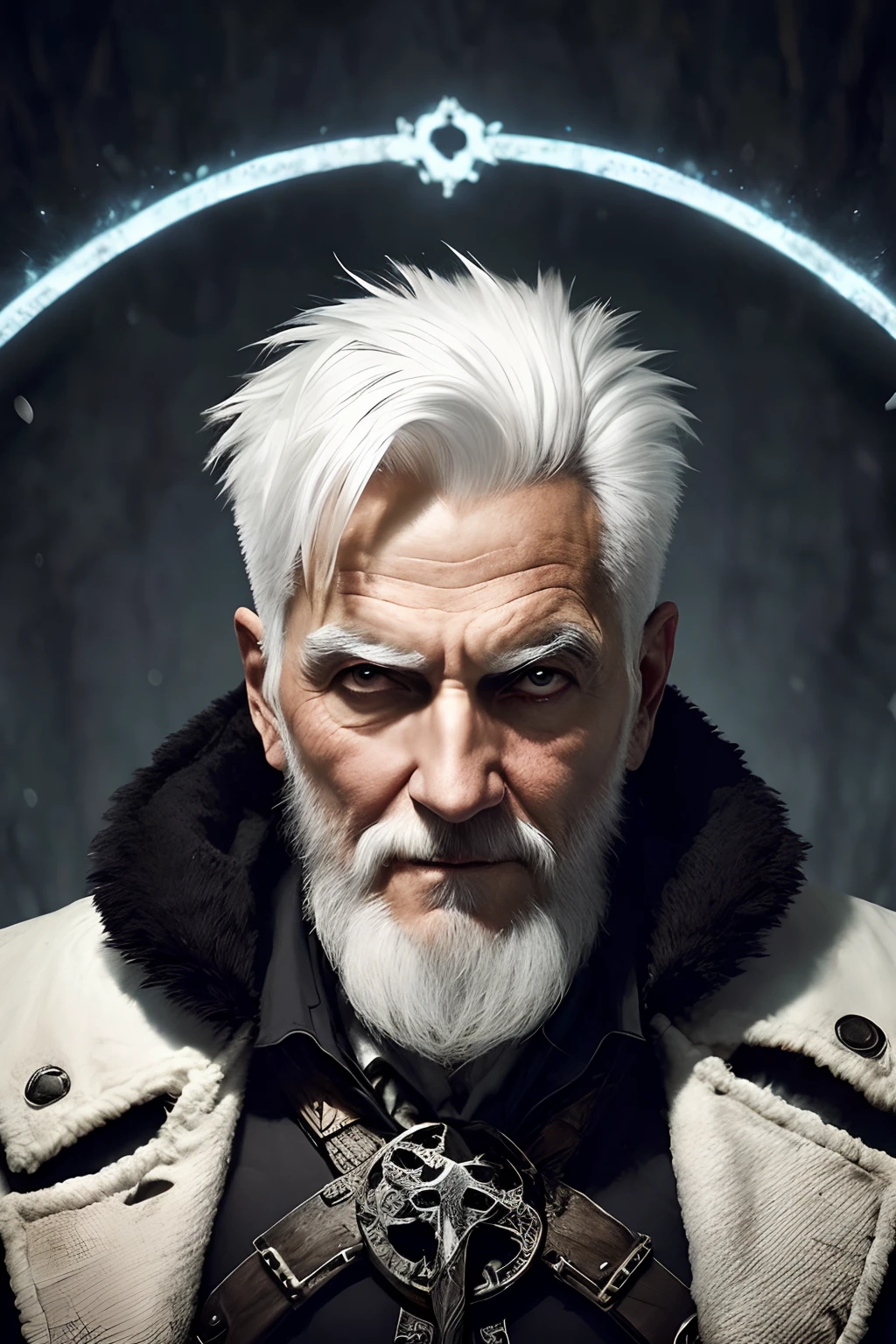 (papel de parede 8k extremamente detalhado), An average photo of an old man with necromancer white hair, intrincado, alto detalhe, Dramatic