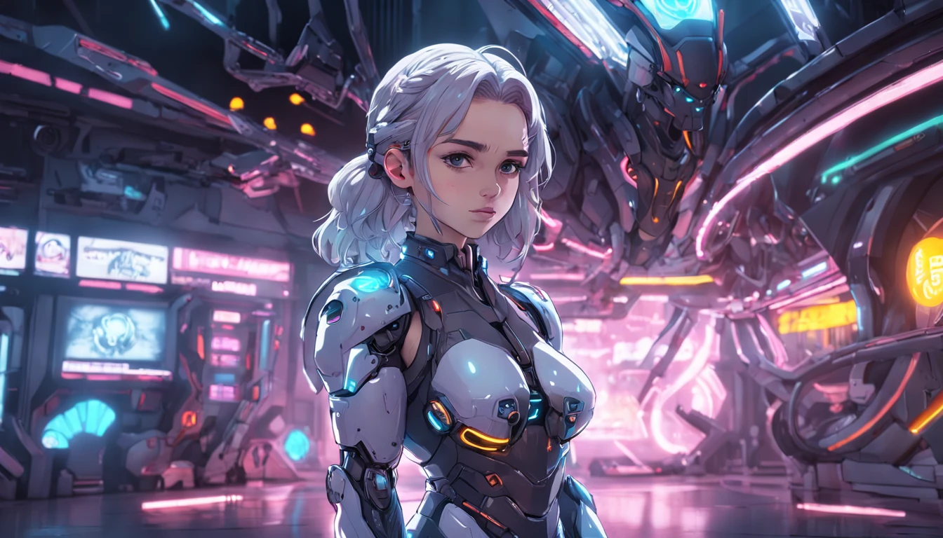 personification，Transparent Sexy Mechanic Emilia Clarke Cyberpunk, brilho sonhador, luminous neon lights, ( global ilumination, Traching de raias, HDR, unreal render,Reasonable design, alto detalhe, master part, best quality, hiper HD, Cinematic lighting), Mecha Musume