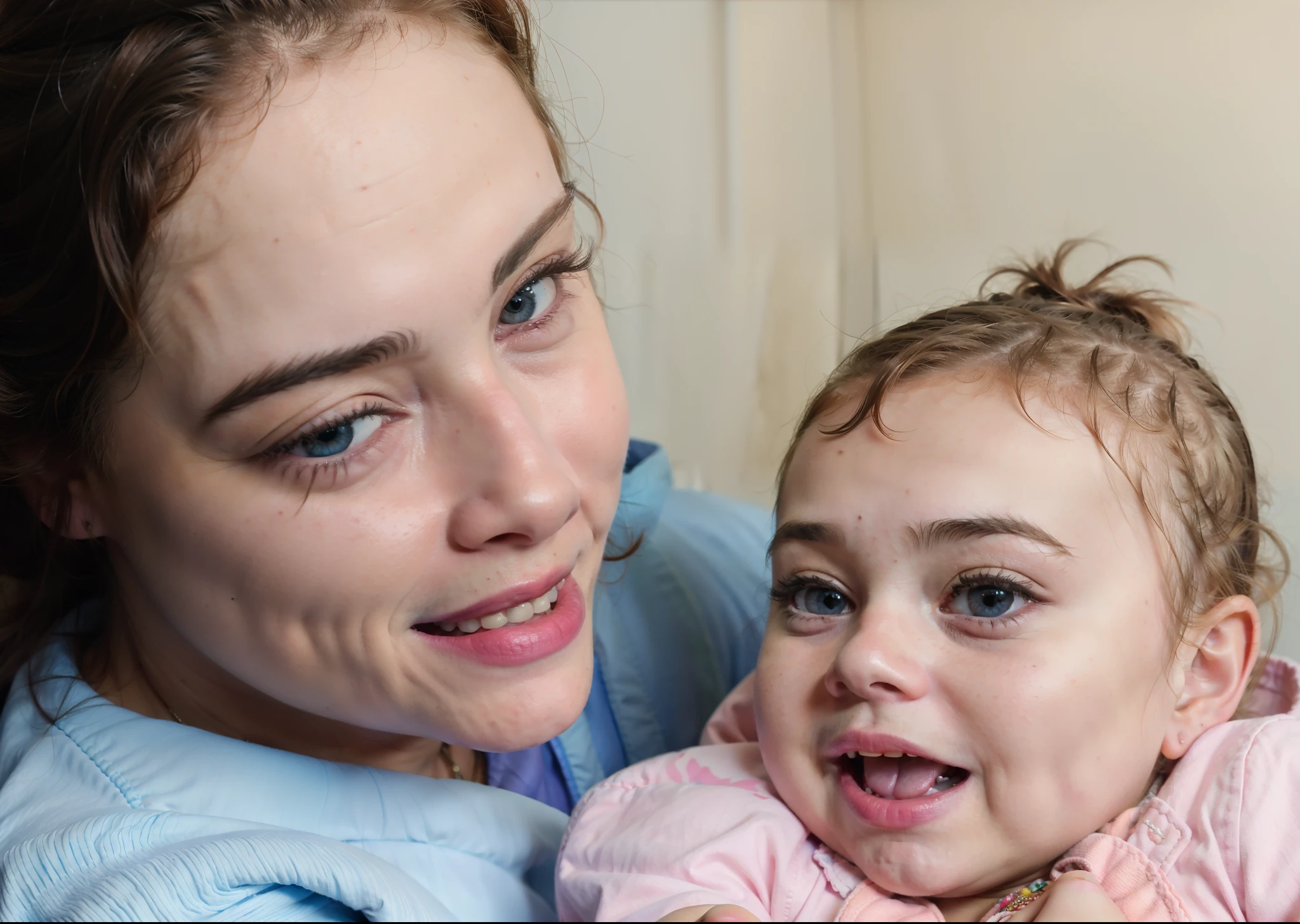 There's a woman holding a  and smiling at the camera..., coloreado, Una foto coloreada, hand dyeing, colorized photograph,A maternal photograph 16 K, colored photon, Procesamiento post-ruido, muy granulado, foto granulada, grainy photograph