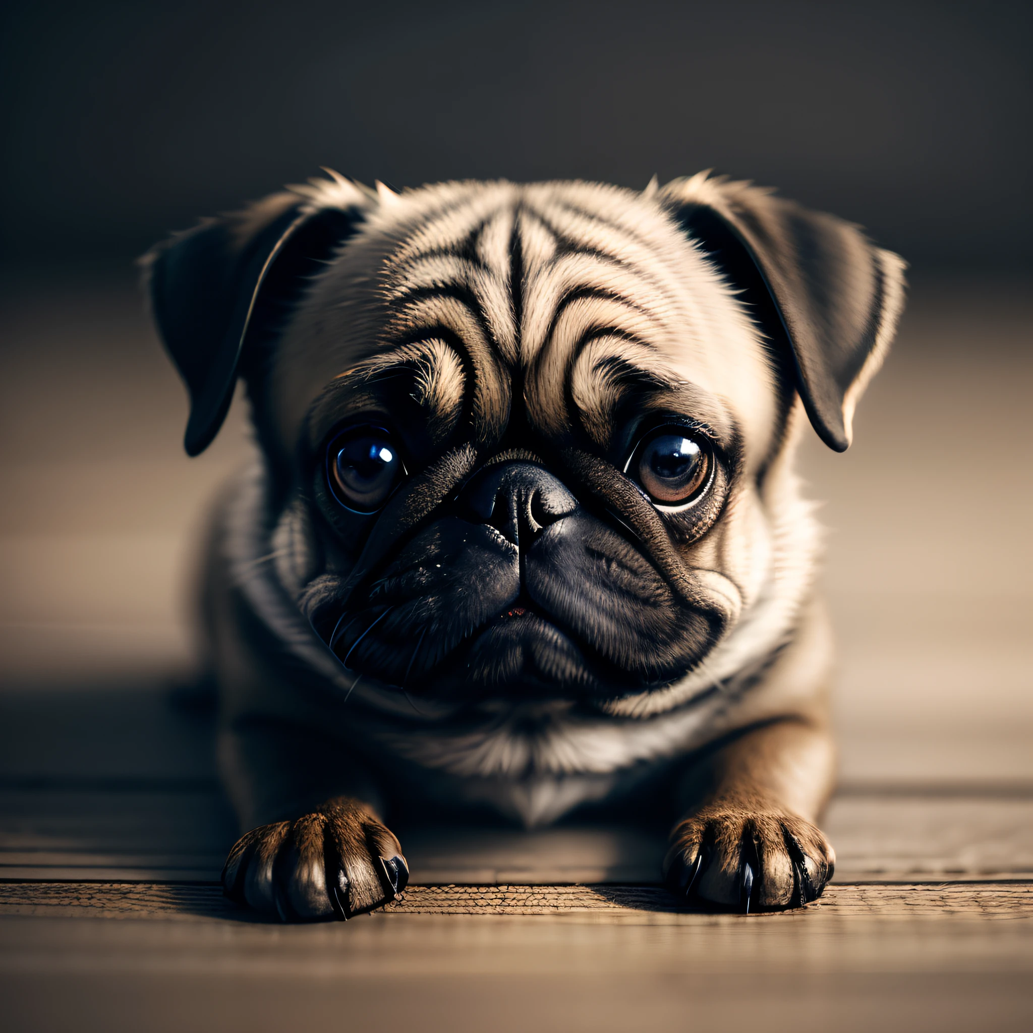 Anthropomorphic pug dog, Lightroom, Cinematic, HDR, Raw, Intricate, hiquality, soft tones, intricate details, low contrast