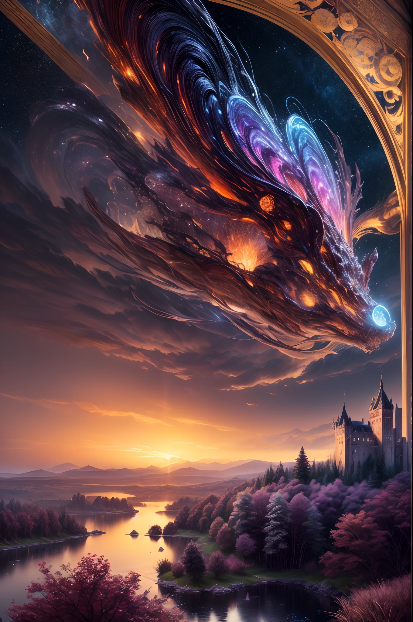 Generate a realistic fantasy landscape with beautiful, ornate romantic buildings, floating islands, crystalline waterfalls streaming from the floating islands, and a dreamy landscape of highly detailed flowers and dreamy watercolors. This is the (((romantic))) realm of the gods. (((The castles look like they are carved from shimmering marble, with distinct and complex details adding to their realism.))) Cotton candy clouds wisp into beautiful glittering stars across the colorful sky, with mesmerizing pink and purple celestial lights creating an enchanting atmosphere. Include many different levels and high visual interest. The environment is large and awe-inspiring, and this is a macro shot. The general ambience is peace, tranquility, and highly detailed sweetness. Include interesting fantasy elements with colors that complement the rest of the landscape. The sky should be very detailed. The landscape should very detailed. All buildings should be ornate with complex and intricate details. Include a luminous and magical atmosphere, magic bubbles, shimmering colors, many small fantasy details including iridescence, expertly created majestic landscapes, and shimmer and glimmer. Include lots of vibrant colors and vaguely surreal details. Camera: Utilize dynamic composition to create interest and excitement. CGI, unreal engine, unity engine, (((masterpiece))), high resolution, 8k, best quality, high quality, highres, 16, RAW, ultra highres, ultra details, finely detail, an extremely delicate and beautiful, extremely detailed, real shadow, anime, highly detailed painted, award-winning glamour painting, wonderful painting, art style, stylized
