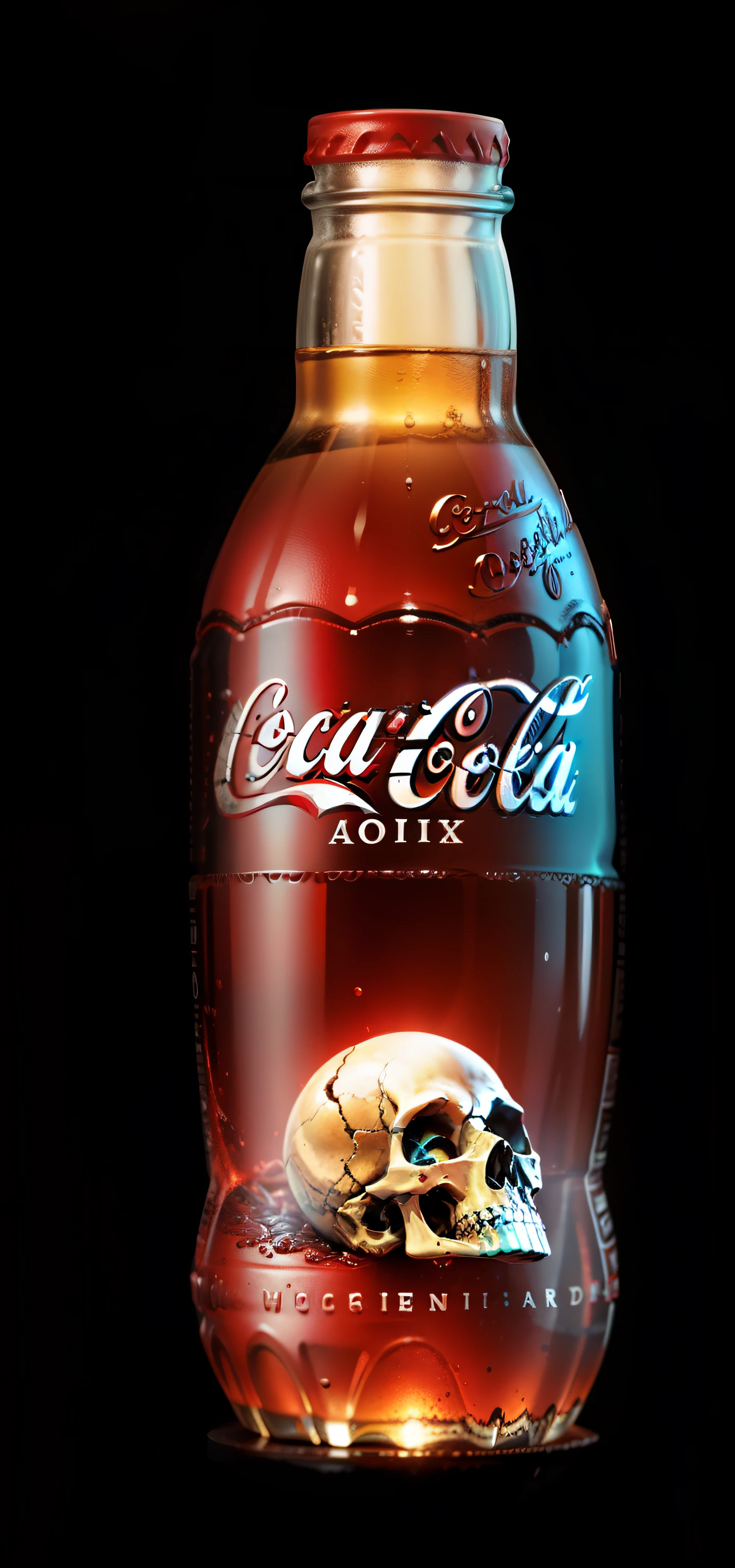 Coca cola bottle highly detailed image 8k, synthography, masterpiece, inside a human skull in agony, cinematic effect, HD phone wallpaper, blue colors, Turquoise, HD phone wallpaper, Incredible detail Digital art