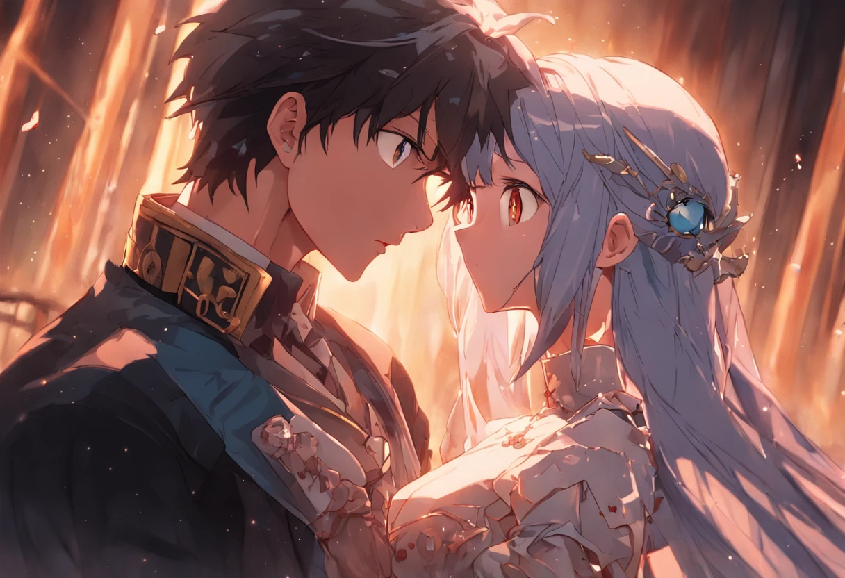 Masterpiece, Awesome, Illustration, 8K resolution, cinematic light, girl, boy, kiss, hug, armor, stars, love, dazzling