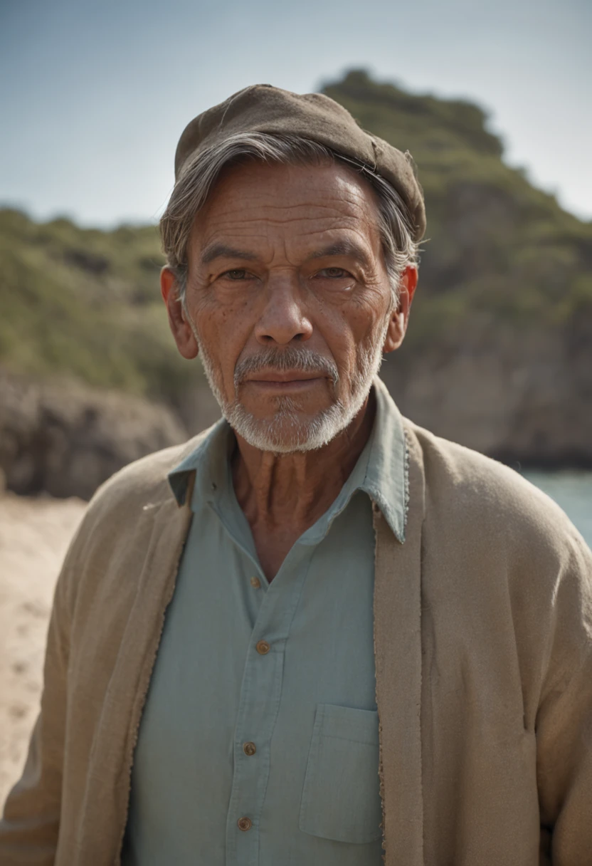 Velho Pescador, Professional Color Grading, sombras suaves, sem contraste, clean sharp focus, cinematic movie photograph