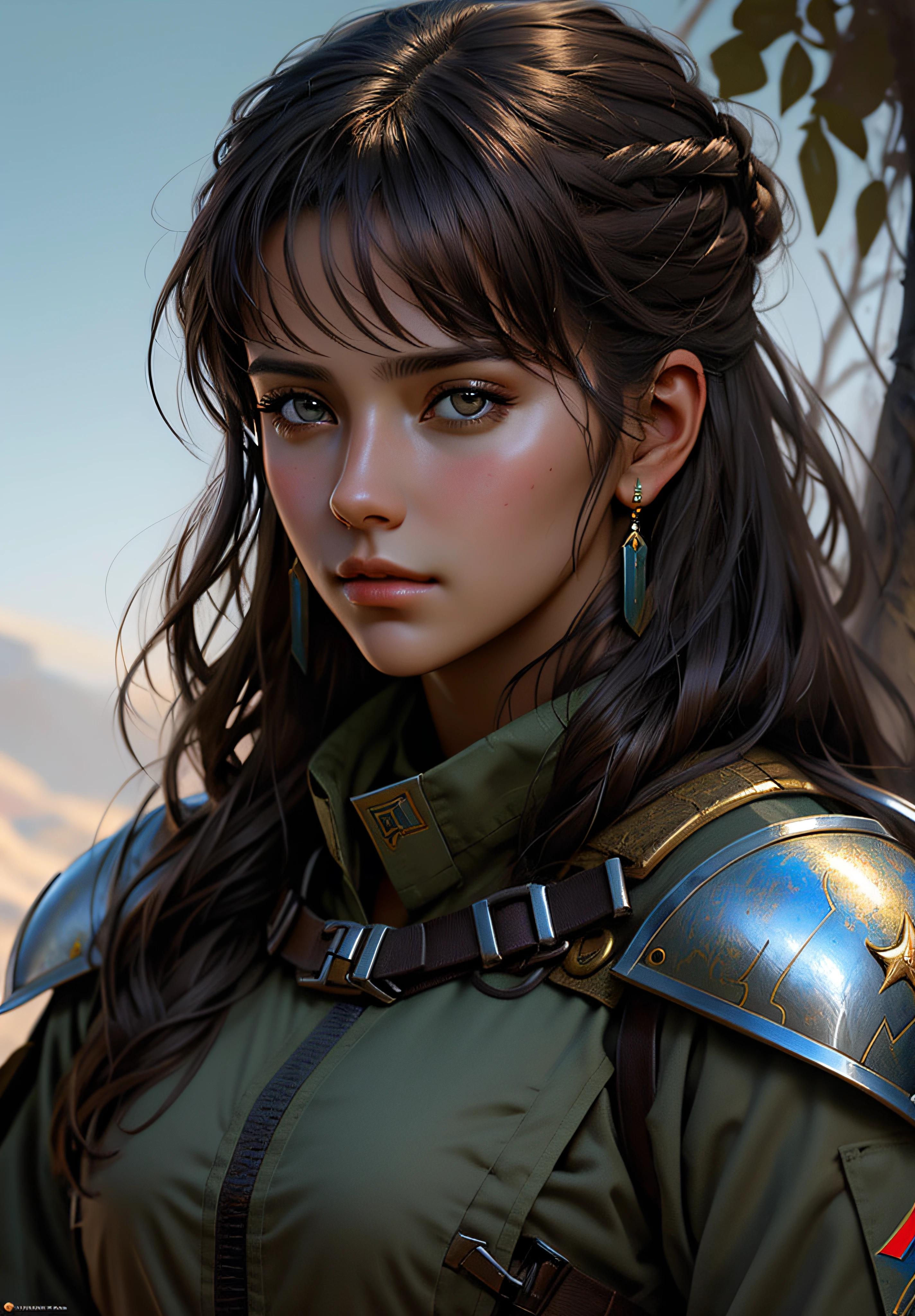 Pintura de un hombre con casco hablando militar, portrait of female paladin, RPG retrato arte conceptual, fantasy concept art portrait, Primer plano del retrato del personaje, RPG_retrato, Retrato detallado del personaje, Retrato Caballero Femenino, Retrato de personaje en primer plano, Epic RPG portrait, Primer plano del arte del personaje, Wojtek FUS, by Tadeusz Pruszkówski
