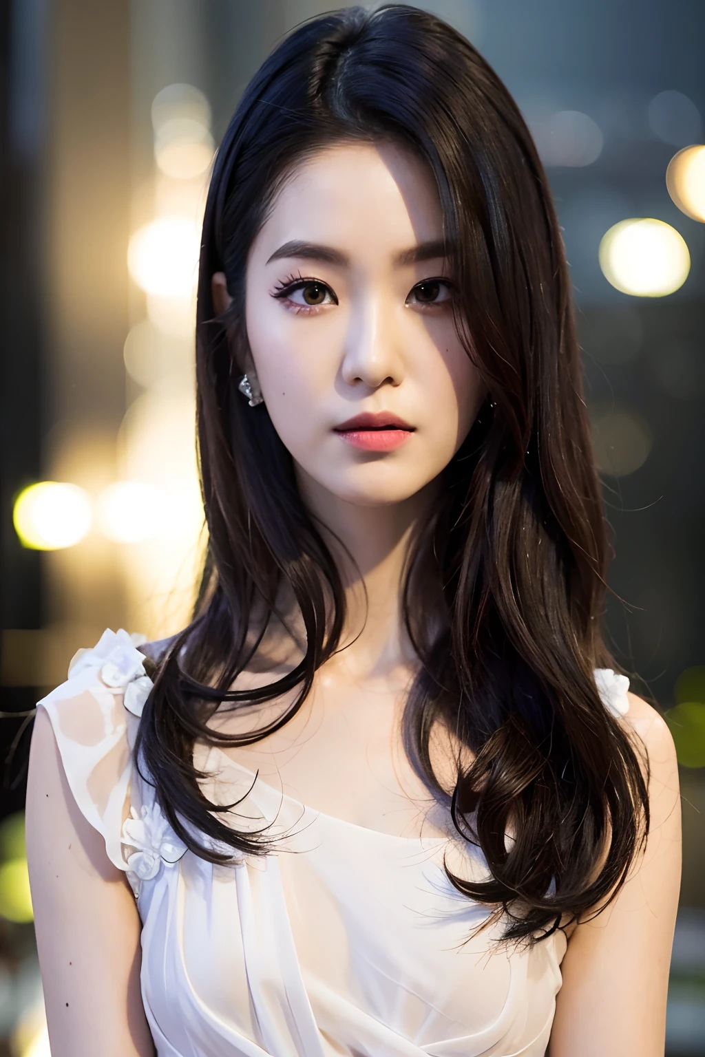 nakeness，（8k，best qualtiy，tmasterpiece：1.2），（realisticlying，Photorealistic：1.4），vibrant detail，looking at the camera in，ultra - detailed，realistic skin textures，Detail face，美丽细致的眼睛，Close up photography，Fujifilm，Depth of field，Extreme meticulousness，Makeup，black lightning，irene1