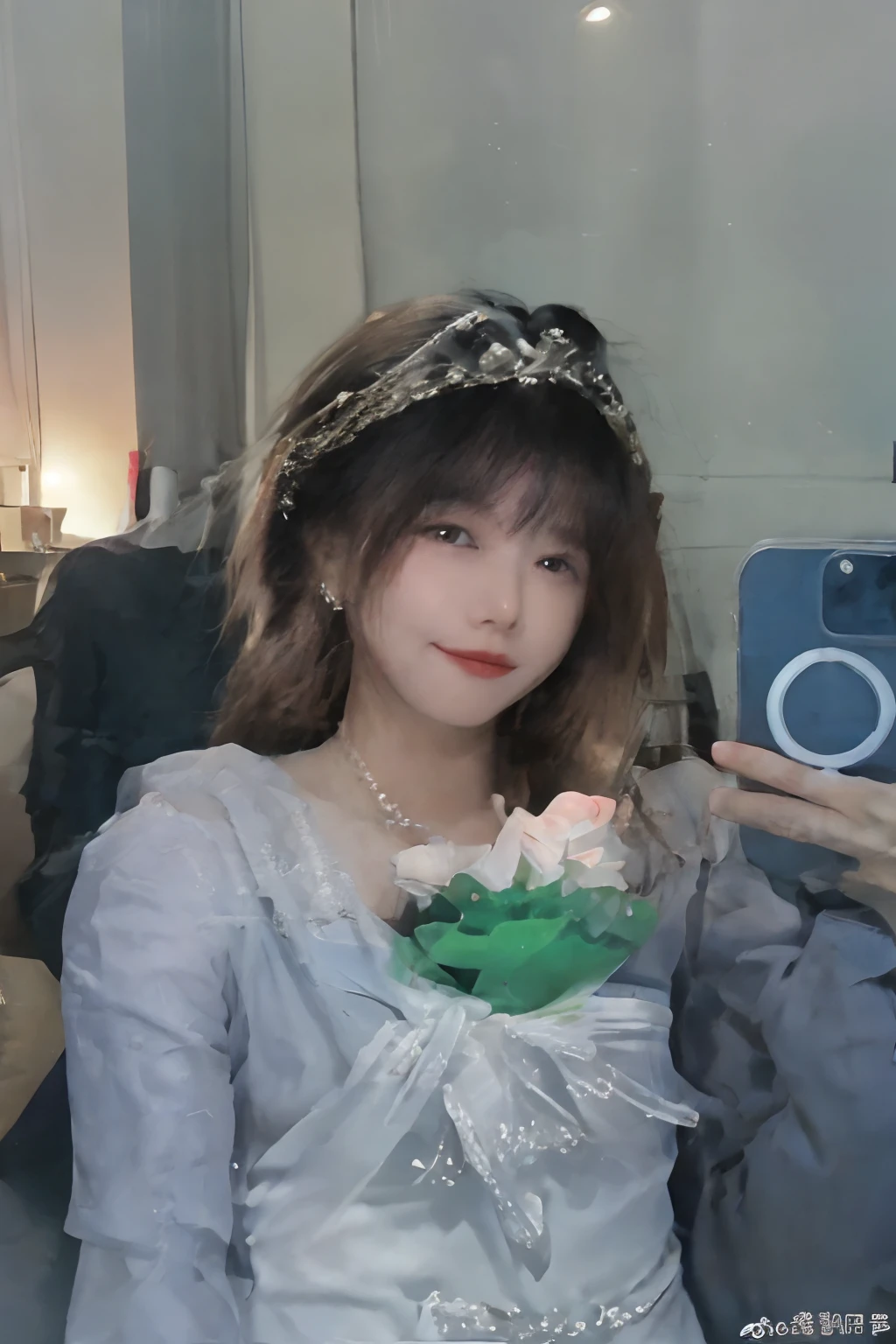 8K, Best Quality, Masterpiece, Ultra High Resolution, (Realism: 1.4), Original Photo, (Realistic Skin Texture: 1.3), (Film Grain: 1.3), (Selfie Angle), 1 Girl, Beautiful Emerald Gemstone Eyes and Exquisite Face Details, Masterpiece, Best Quality, Close-up, Upper Body, Looking at the Viewer