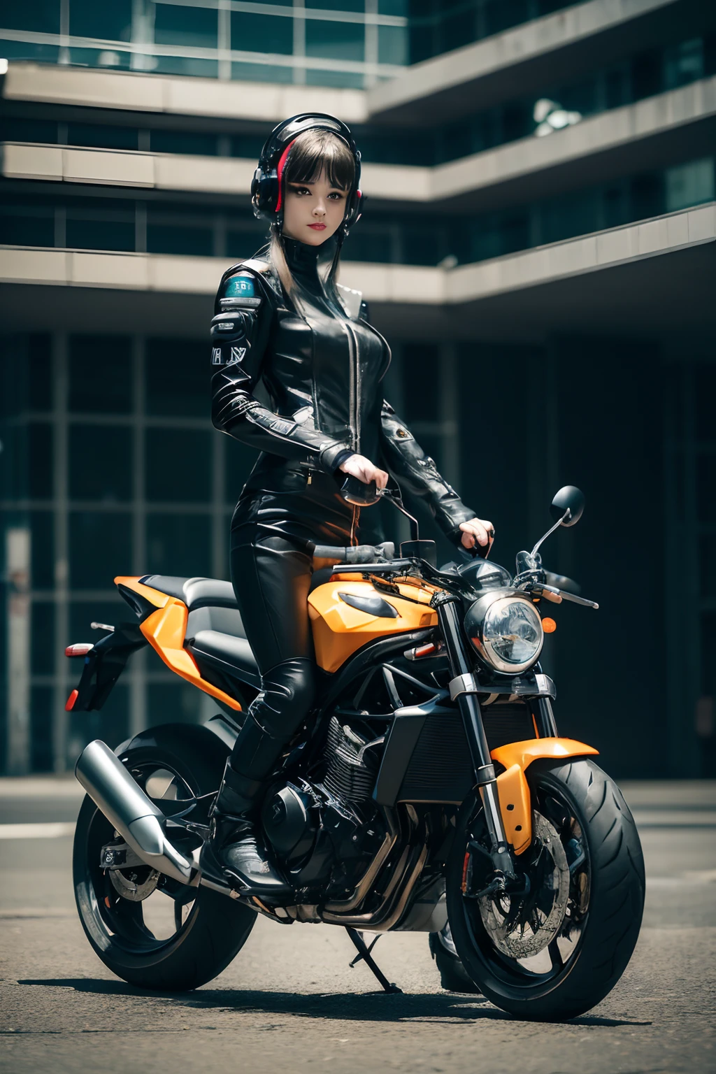 「((top-quality)), ((Best Retail)), (high level of detail: 1.3),。.。.3D、Beautiful fece（cyberpunked: 1.3）Hacker Woman、Female Spy、Riding a motorcycle