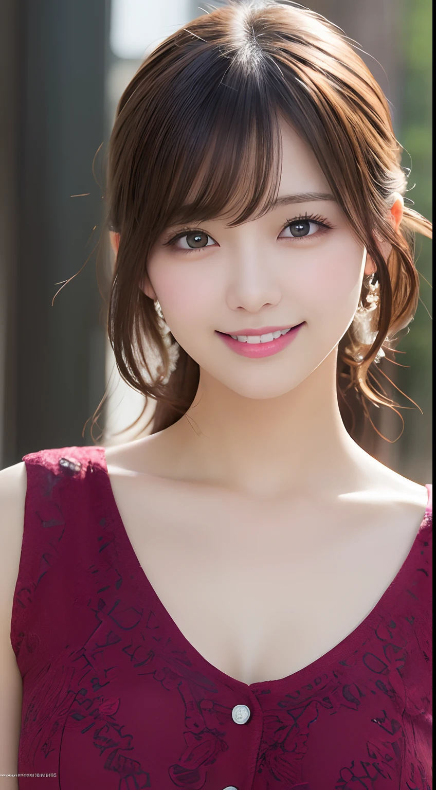 masutepiece, Best Quality, Illustration, Ultra-detailed, finely detail, hight resolution, 8K Wallpaper, Perfect dynamic composition, Beautiful detailed eyes, Women's Fashion Summer,Ponytail hair,Small breasts natural color lip, Bold sexy poses,Smile,Harajuku、20 years girl、Cute、Sexy shot looking at camera