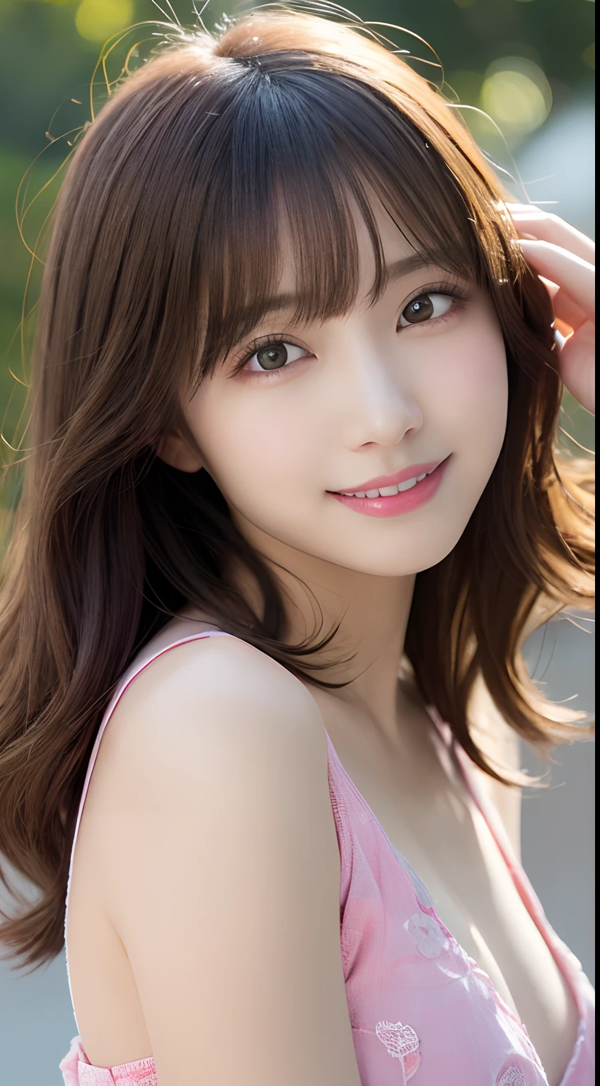 Highest quality, (beautiful)、Super delicate eyes、Brown eyes、22-year-old female、Brown Hair、smile