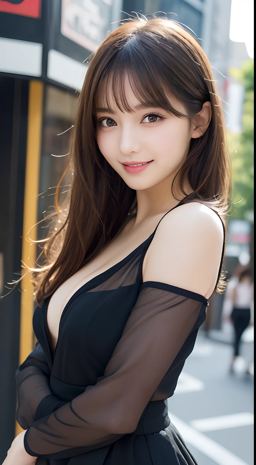 masutepiece, Best Quality, Illustration, Ultra-detailed, finely detail, hight resolution, 8K Wallpaper, Perfect dynamic composition, Beautiful detailed eyes, Women's Fashion Summer,Medium Hair,Small breasts natural color lip, Bold sexy poses,Smile,Harajuku、20 years girl、Cute、Sexy shot looking at camera