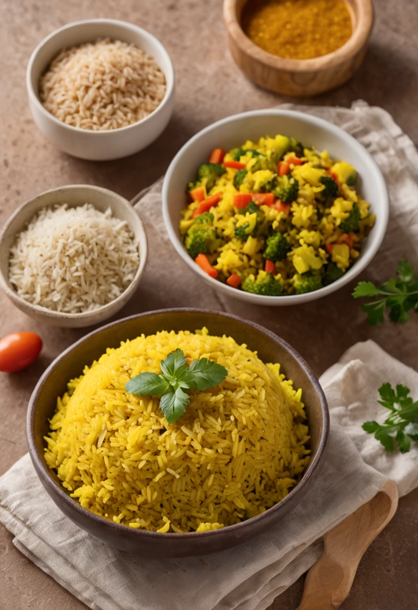 Yellow rice with turmeric and vegetables:
Ingredientes:
1 cup brown rice
1 teaspoon turmeric powder
Chopped assorted vegetables (cenoura, ervilha, broccoli, etc.)
Salt and seasonings to taste
Instructions: Cook the brown rice following the instructions on the package. Quando estiver quase pronto, Add turmeric powder and chopped vegetables, misturando bem. Continue cooking until the rice and vegetables are completely cooked. Adicione sal e temperos a gosto. This dish is a healthy and colorful option to include turmeric in the daily diet.