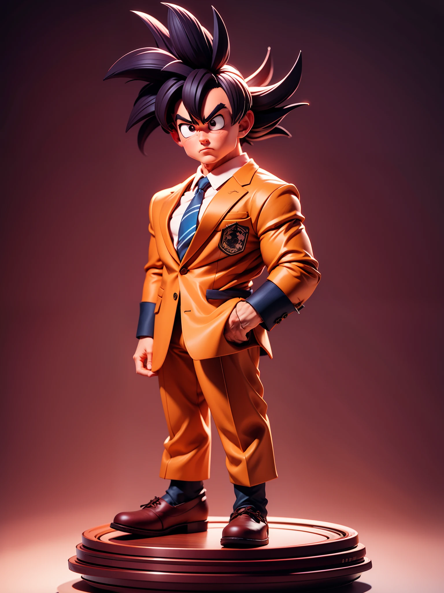 masterpiece, best quality, ultra-detailed, muscular man, son Goku, Goku, 1boy, solo, wearing suits, Full body, detailed face, day, full body, male focus, perfect hands, chibi style, figure, action figure