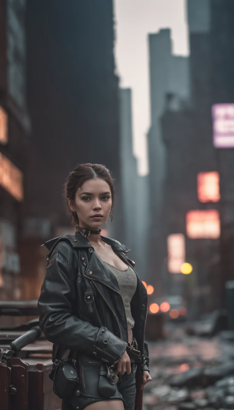 The view from a road, an apocalyptic city with Cyberpunk style.