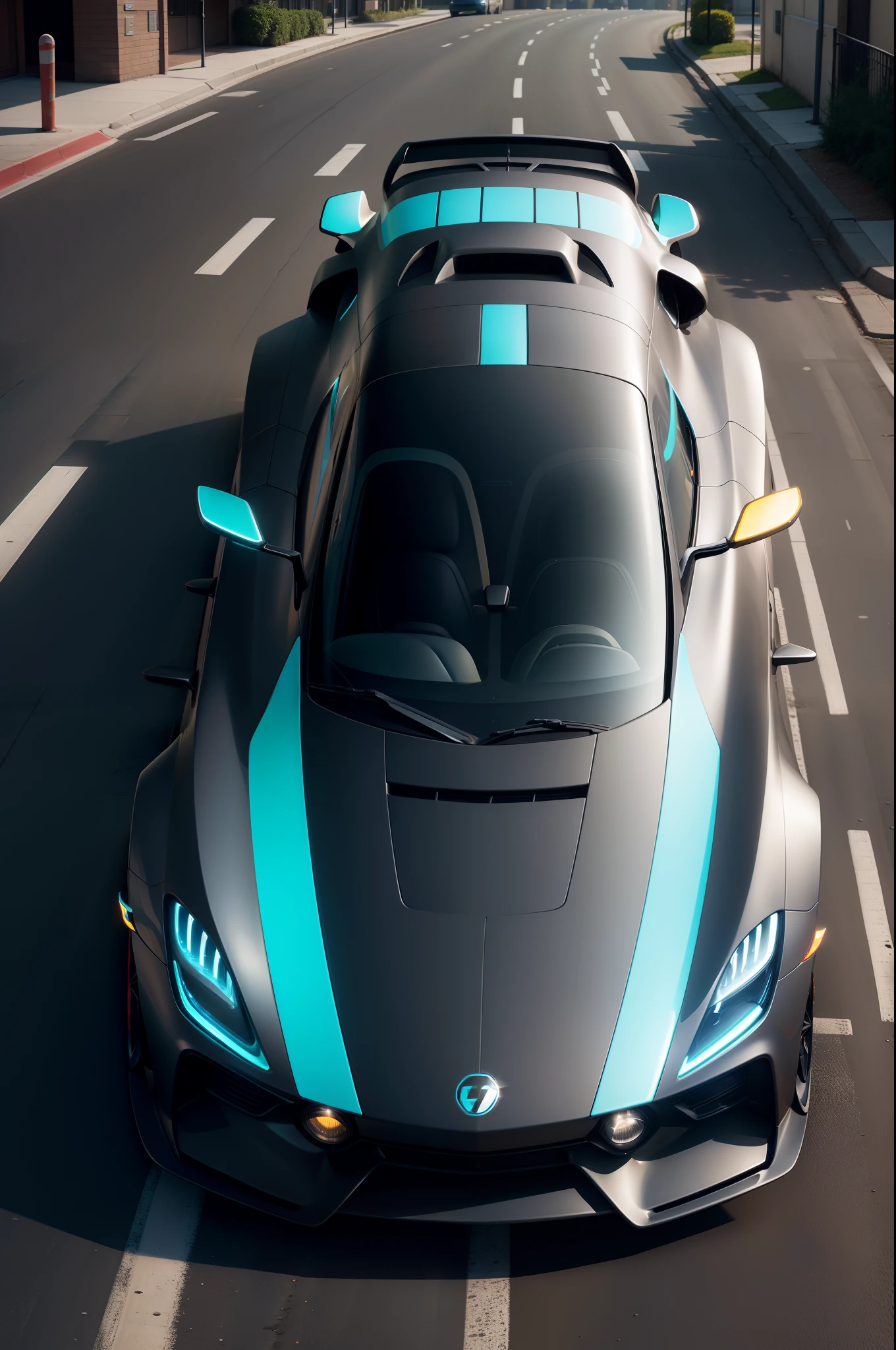 The car of the future、Its electric engine is、Glows in the dark as you drive through contrasting streets