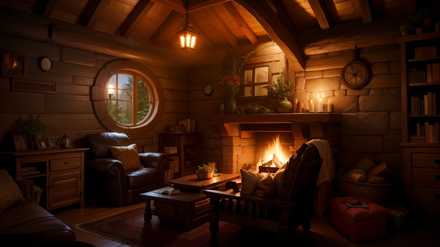 cozy hobbit house fireplace