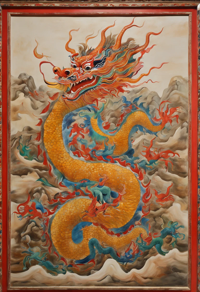 estilo pintura chinesa, templo tibetano, white dragon, animal monstruoso, gigante