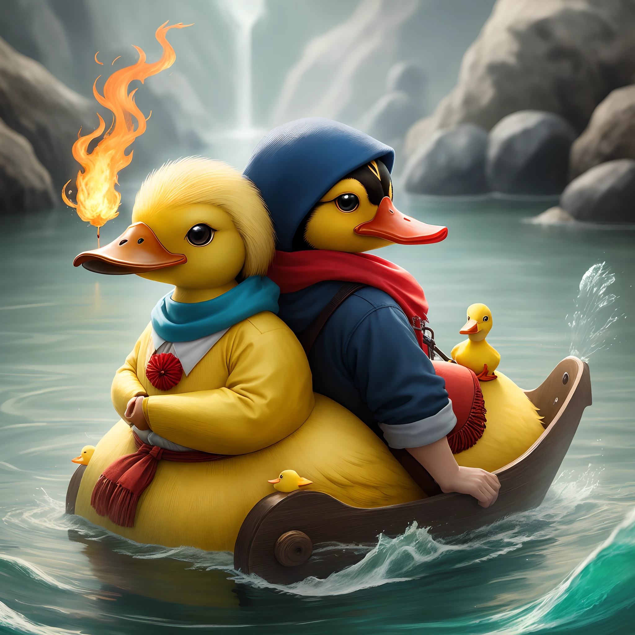Little yellow duck,Couple avatar,Water and fire
