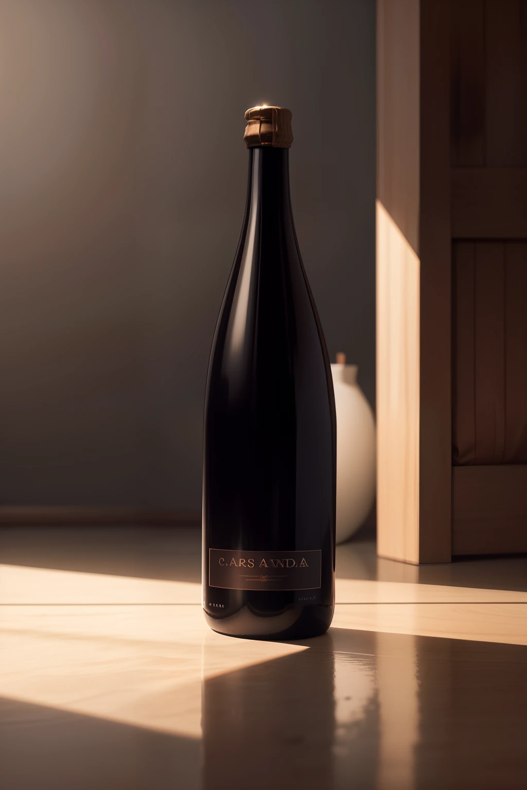 Garrafa de vinho: Crie uma garrafa de vinho elegante e detalhada como ponto focal da imagem. Certifique-se de que a garrafa seja altamente texturizada, com detalhes como a forma da garrafa, label, capsule and glass. Adicione pequenos detalhes, as subtle reflections and condensation drops to increase realism.

Fundo branco: Coloque a garrafa de vinho em um fundo branco limpo e consistente. Make sure the background doesn't have shadows or other elements that might distract from the focus of the bottle. This will help to highlight the bottle and create a minimalist look.

Lighting and shadows: Use careful lighting to highlight the details and shapes of the wine bottle. Os raios de luz devem criar sombras sutis ao redor da garrafa, destacando sua forma tridimensional. Certifique-se de que as sombras sejam suaves e realistas, adding depth to the image.

Resolution and aspect ratio: Create the image with a resolution of 8K (7680x4320 pixels) and in proportion 16:9, ensuring a sharp image suitable for widescreen formats.
