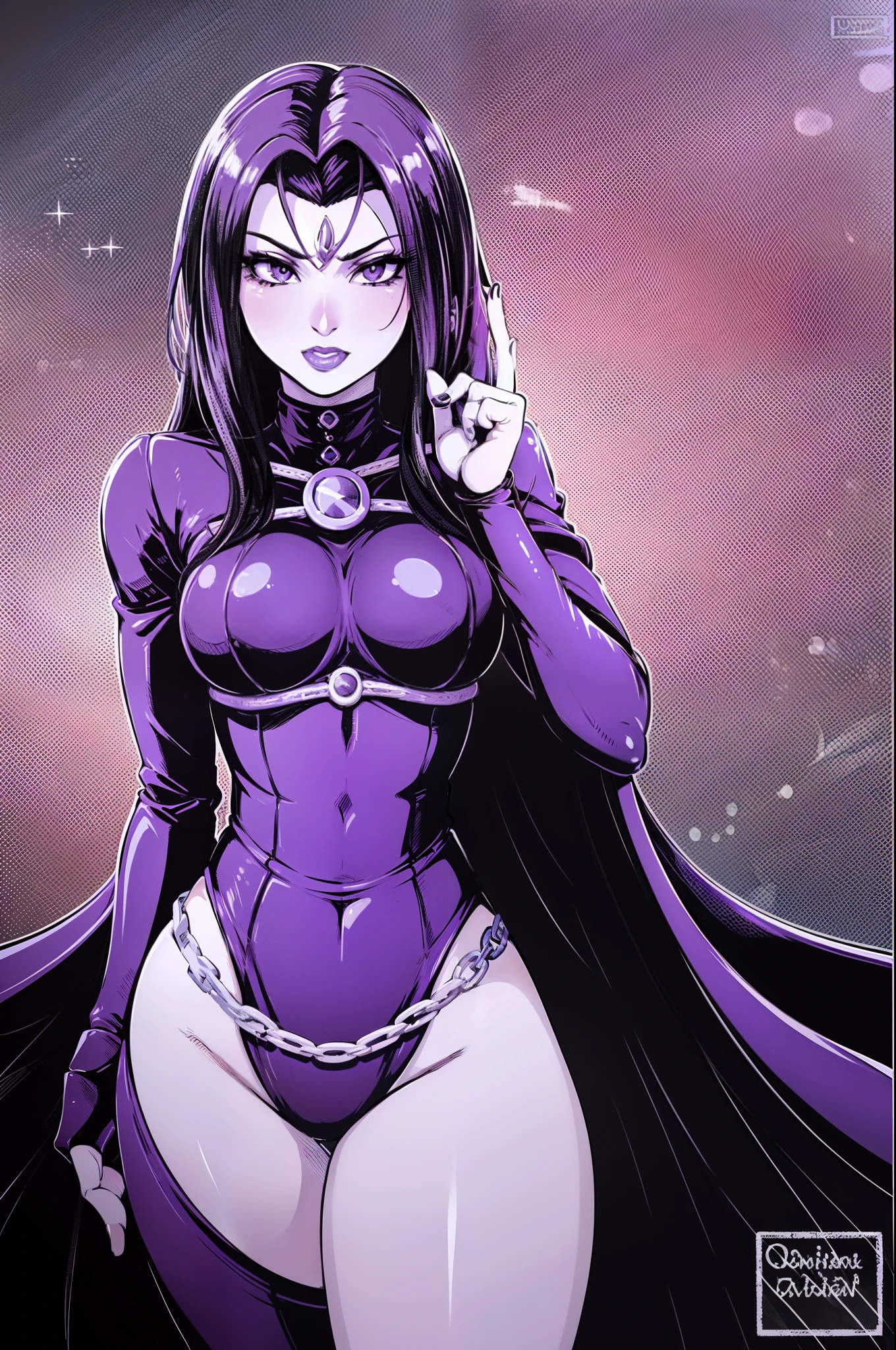 A woman in a purple outfit is posing in a library, Artgerm extremamente detalhado, Liliana Vess, zenescope, inspirado em Masamune Shirow, Vilania, Estilo Ivan Talavera e Artgerm, Psylocke, Cassandra Cain em Cetim, estilo artgerm, estilo artgerm, quadrinhos artgerm, dominatrix assassin robot