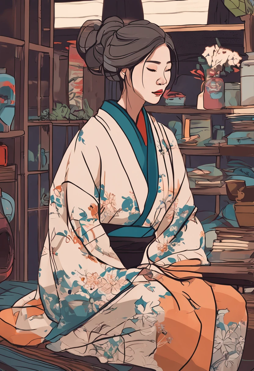 Drawing of a woman in a yukata、