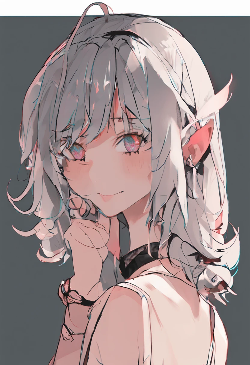 black hair, hair bobbles, wince, longeyelashes, solid circle eyes, fake animal ears, light smile, ear blush, fang, Surrealism, drop shadow, anaglyph, stereogram, tachi-e, pov, atmospheric perspective, 8k, super detail, ccurate, best quality