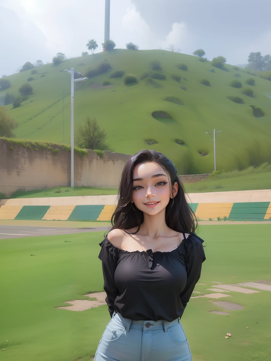 ((Best Quality, 8K, Masterpiece: 1.3)), Sharp Focus: 1.2, A Beautiful Woman with Perfect Figure: 1.4, Slim Abs: 1.2, (Layered Hairstyle,: 1.2)), (Wet White Button Long Shirt: 1.3), Rain: 1.3, Street: 1.2, Wet Body: 1.1, Highly Detailed Face and Skin Texture, Detailed Eyes, Double Eyelids, Big Breasts, Smile,
