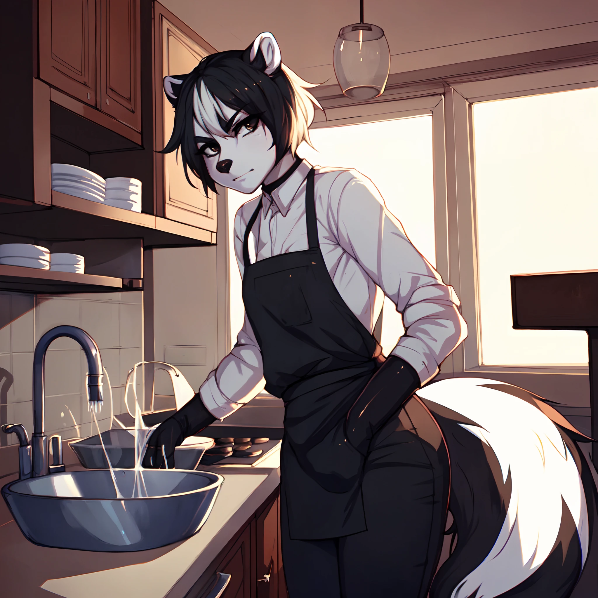 (detailed), (((2 chicas Bunny))), (((Bunny))), big ass, gray skin, black wavy hair, (((naked))), ((NSFW)), ((standing in the kitchen cooking)), (((visible pussy))), ((view from behind)), (((pussy dripping a lot of semen)))