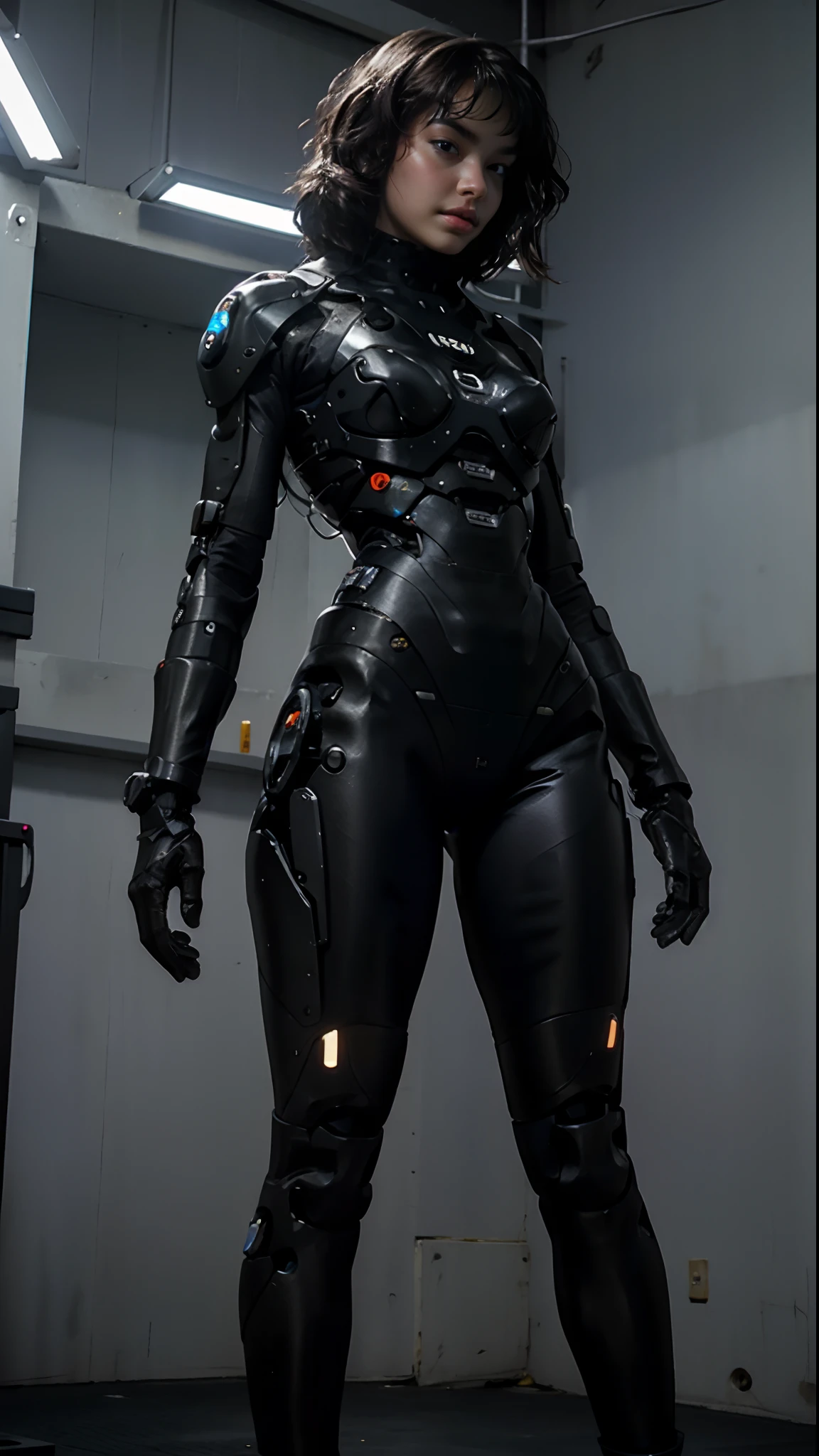 Woman body defined thick thighs cybernetic body parts,